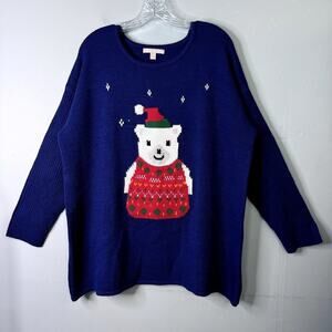 Woman Within Holiday Polar Bear Christmas Navy Blue Sweater Woman's Plus 18/20